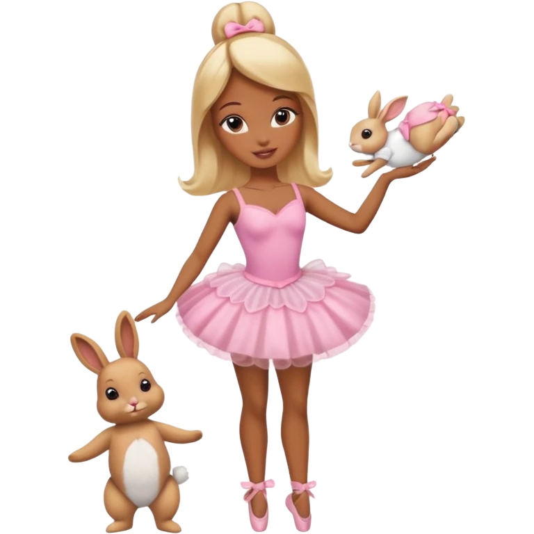 Brown skin blonde hair barbie ballerina holding bunny  emoji