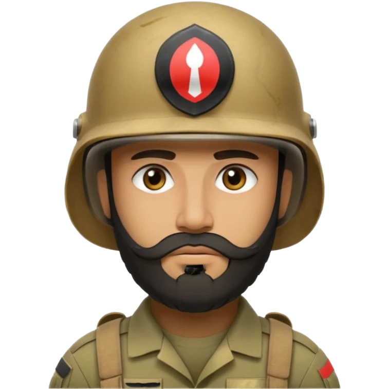 VERY TIRED, swarthy, Iraqi soldier in a helmet, helmet without insignia, with a beard emoji