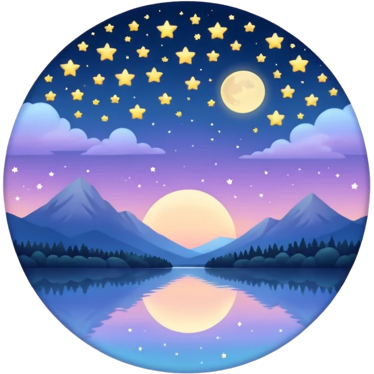 "Design a calming circle emoji for evening reflection. Soft moonlight, gentle stars, peaceful twilight sky, or spiritual symbols. No people - emphasize tranquil colors, night sky elements, and serene spiritual imagery." emoji