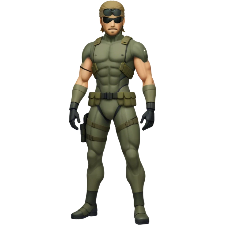 Cinematic Realistic Metal Gear Solid Snake Soldier Portrait, captured in a dynamic, battle-ready stance, muscles defined beneath intricately detailed combat gear in consistent muted greens, browns, and blacks. His determined eyes and rugged features, rendered with dramatic natural lighting and high shine, exude raw, unyielding power, epitomizing the fierce, relentless spirit of a covert operative in the midst of action. emoji