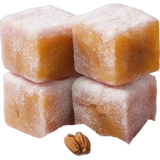 Turkish delight stacked cubes with chopped walnuts and covered with powdered sugar  emoji