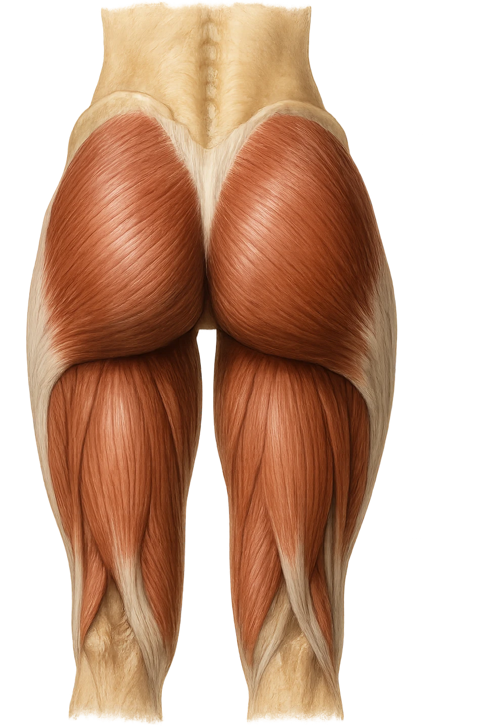 muscoli del gluteo anatomico, iperrealistico 4k, isolato su sfondo bianco emoji