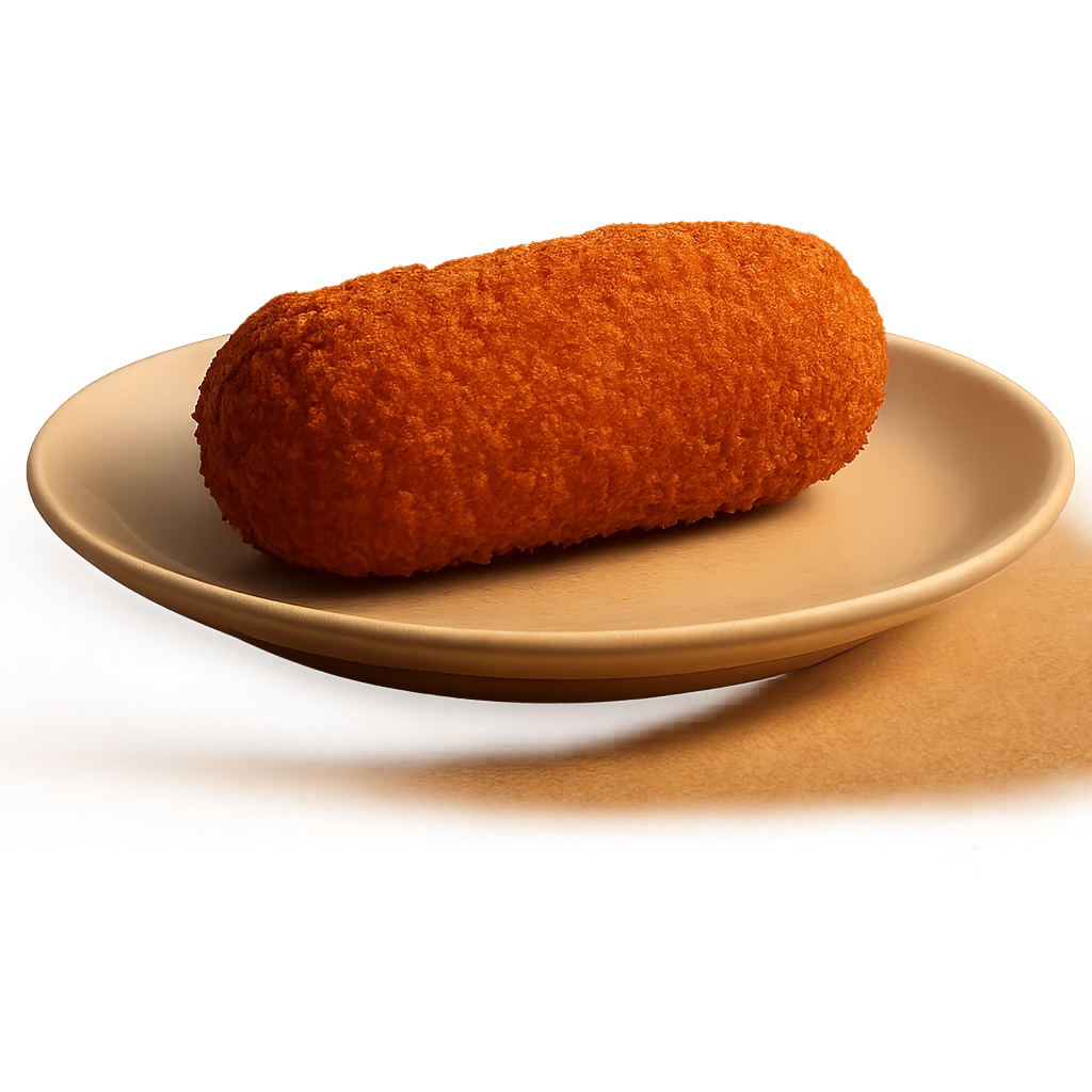 realistic Dutch kroket on a plate, side view, warm lighting emoji