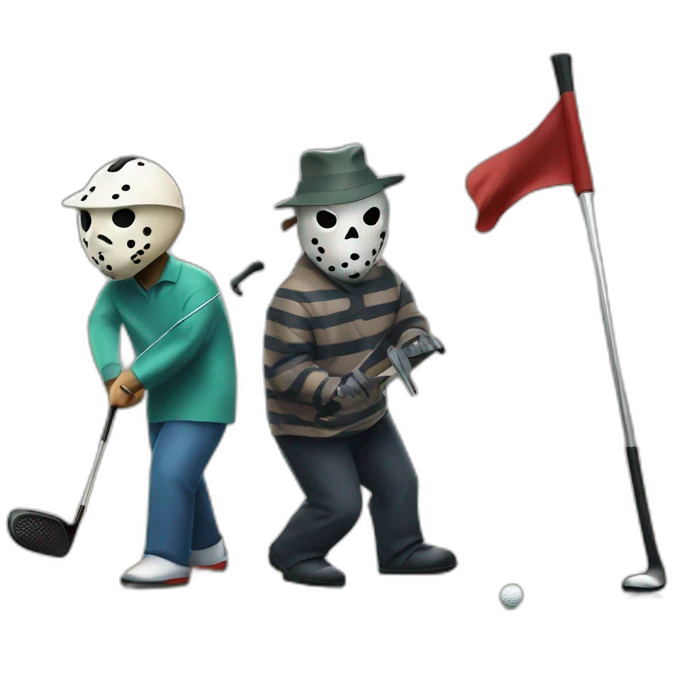 Freddy Kruger and Jason Voorhees and Michael Myers playing golf emoji