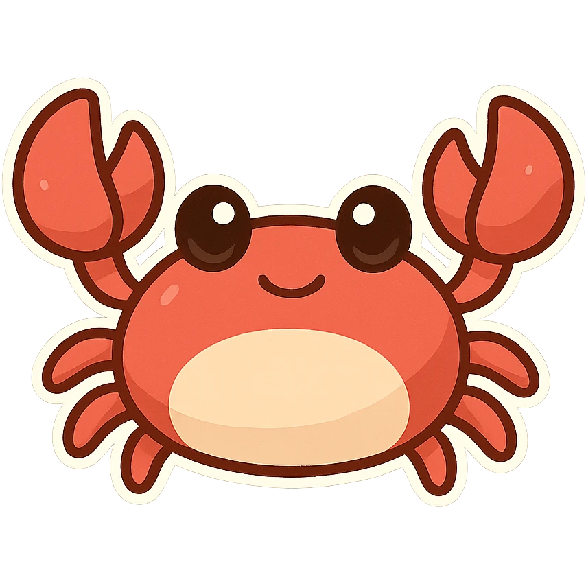 一只可爱的小螃蟹，肚皮是浅色的，大大的眼睛 emoji