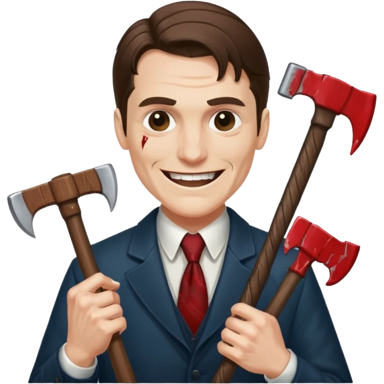 Patrick Bateman holding an axe smiling like a maniac emoji