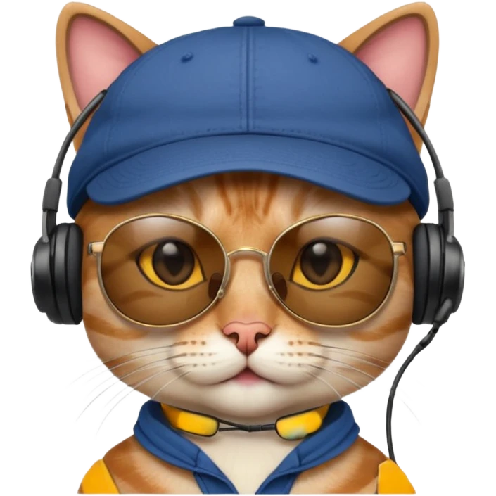 Cat sunglasses earphones cap  emoji