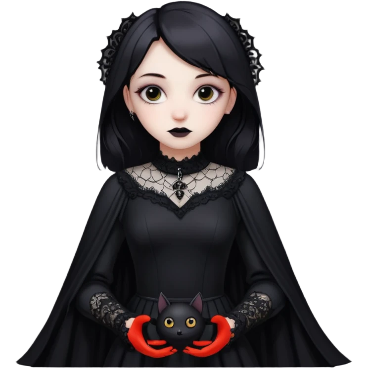 A girl with a goth vampire look in a goth dress with long bat sleeves emoji