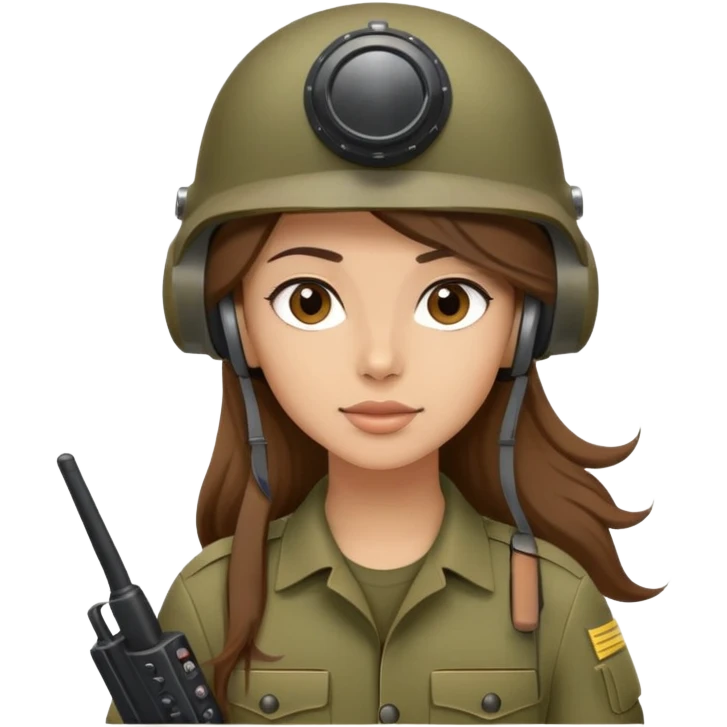 Soldier girl long brown hair army helmet with radio emoji