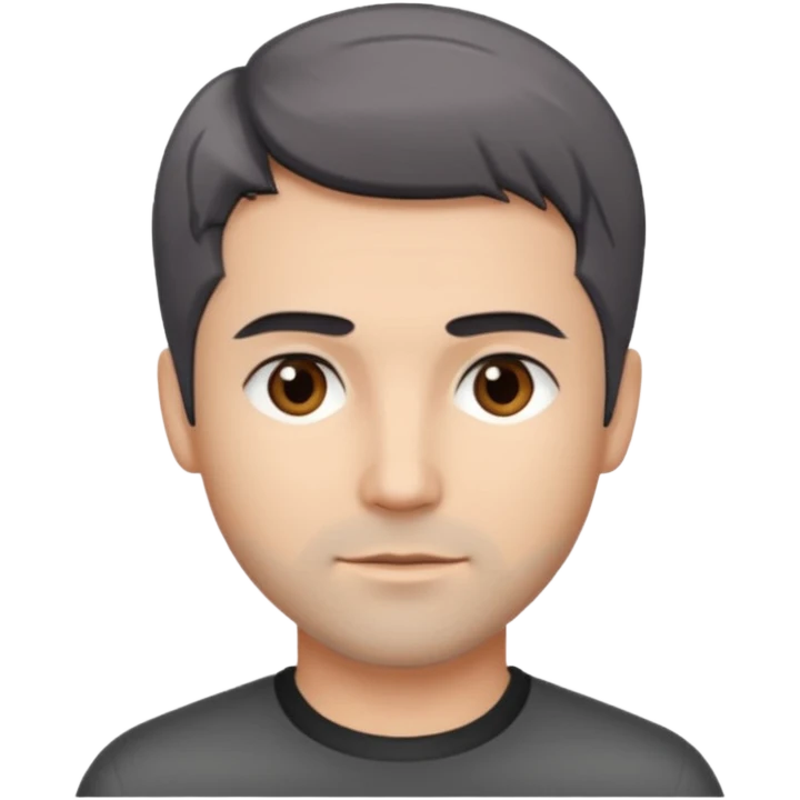 Description: dark gray straight hair combed forward, crop haircut, light stubble, brown eyes.
Image: barber emoji