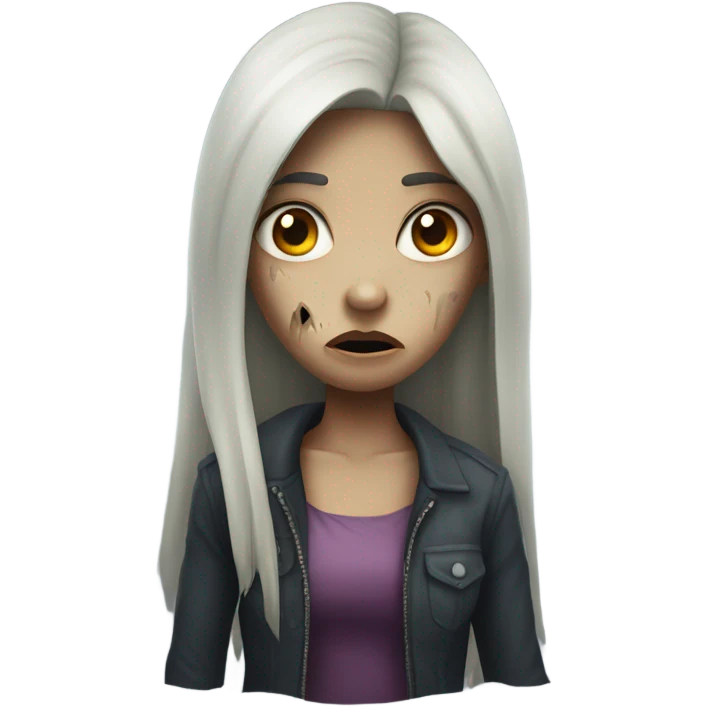 girl zombie with black long hair with teeth and serious face  emoji