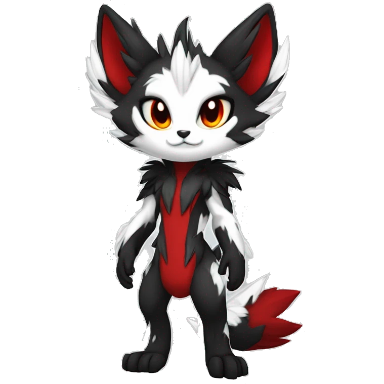 Anthro-Edgy-Cool-Dark-Black-White-Red-Contrast-Colors-Fantasy-Fur-Sona-Chibi-Shiny-Fakémon-Hybrid full body emoji