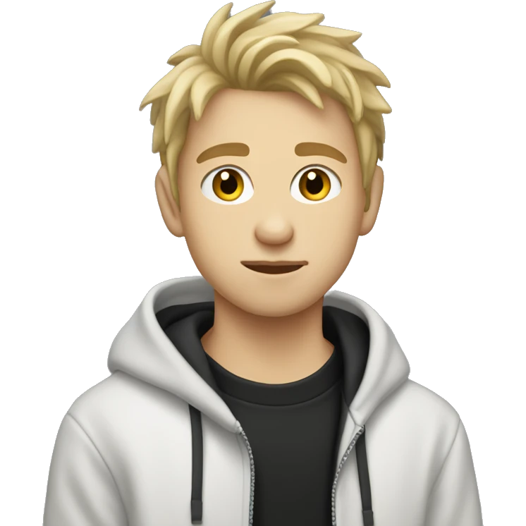 White teenage boy with scruffy dirty blond hair smug look in black hoodie emoji