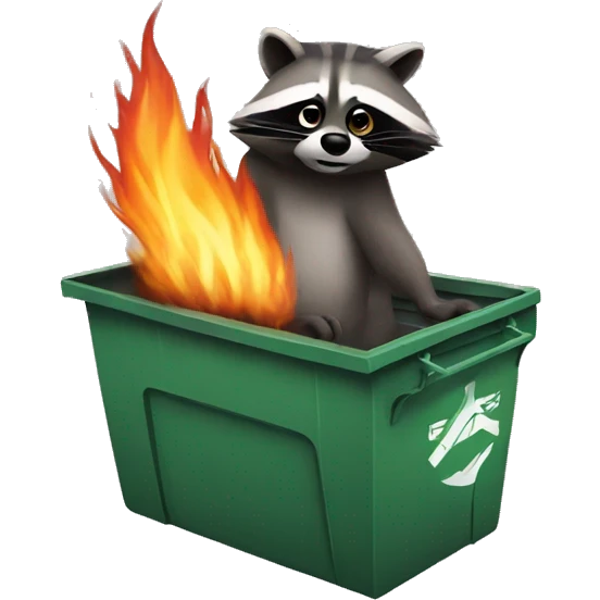Dumpster fire with a raccoon emoji