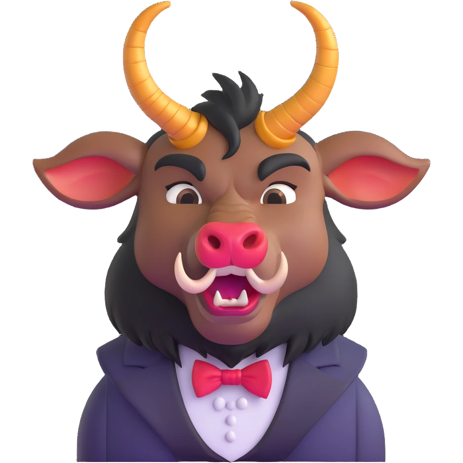 Beast from Beauty and the Beast with a human mouth and lips, keeping his horns, fur, and formal outfit emoji