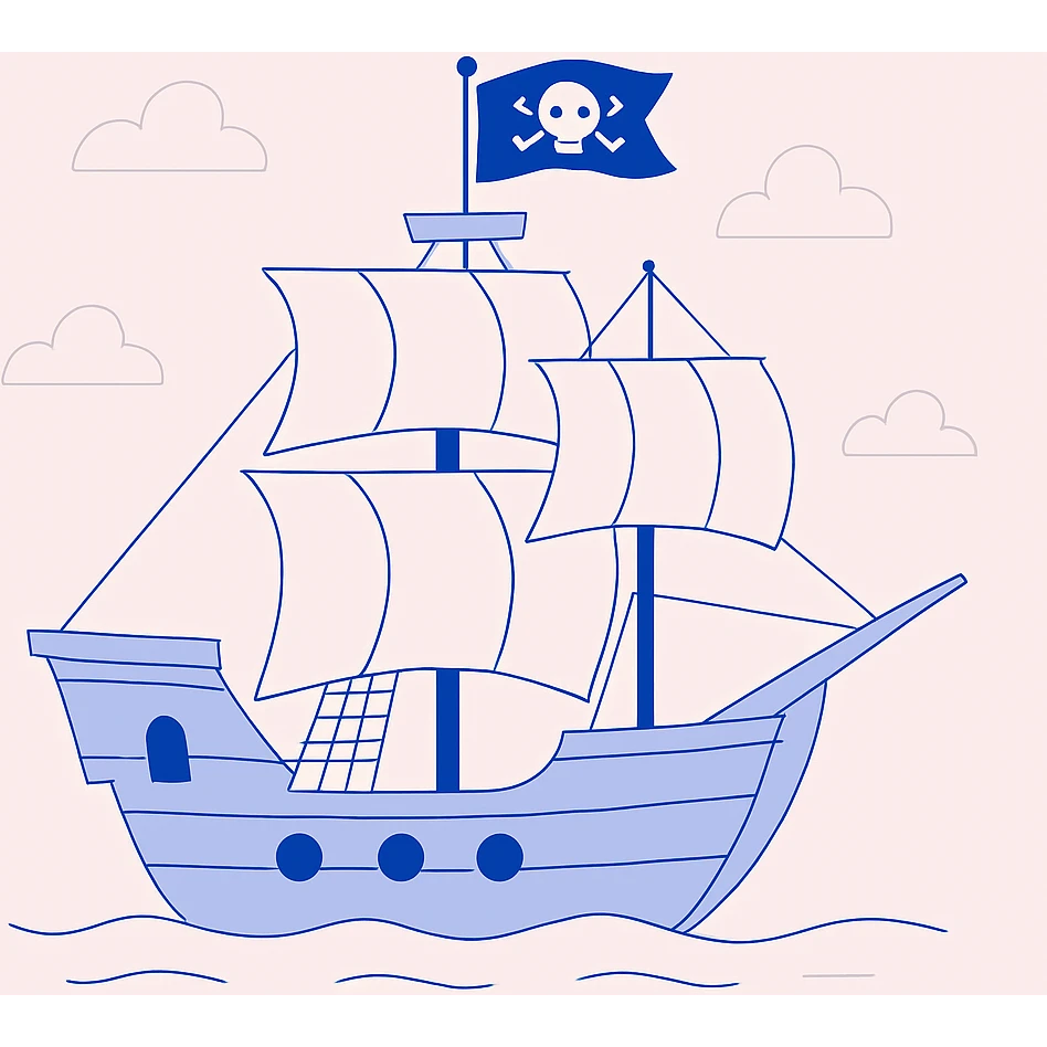 pirate ship with sails and flag emoji