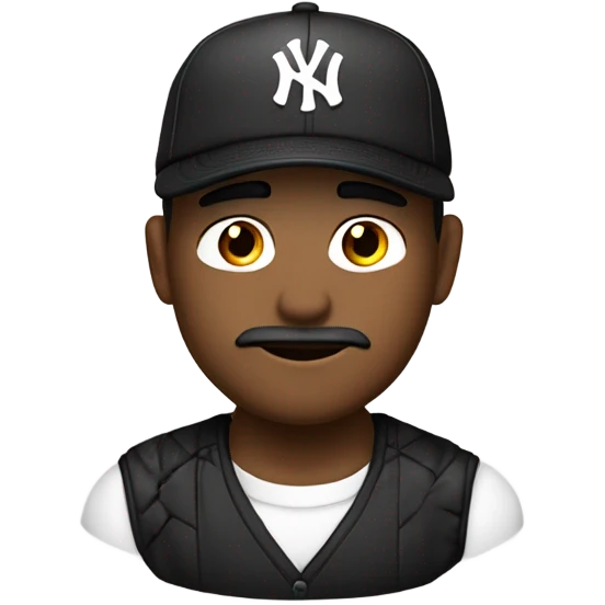Homme blanc / 35 ans / cheveux courts noir / yeux en amande / viril / mal rasé / casquette yankee noir emoji