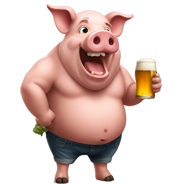Giant pig with beer emoji
