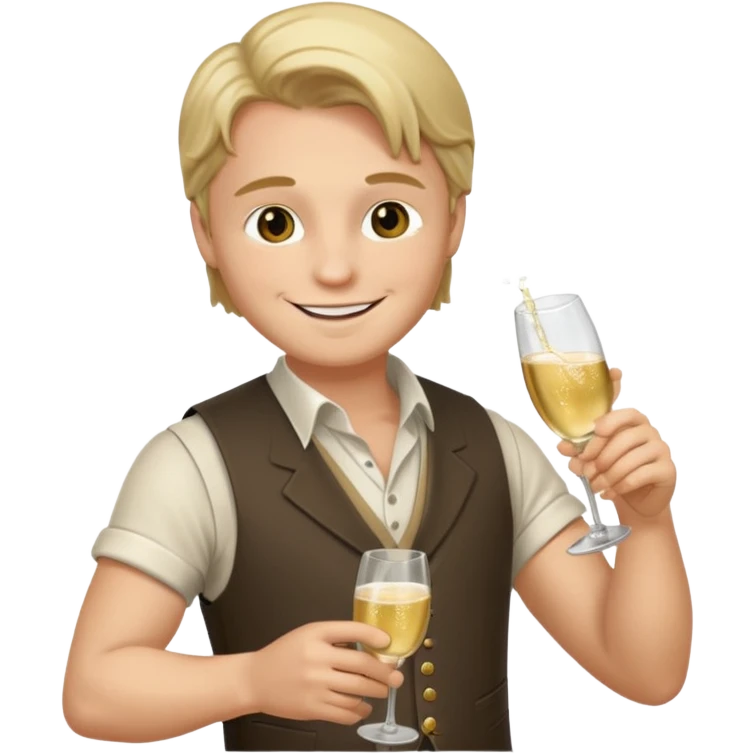 Leonardo in vest, drinking champagne emoji
