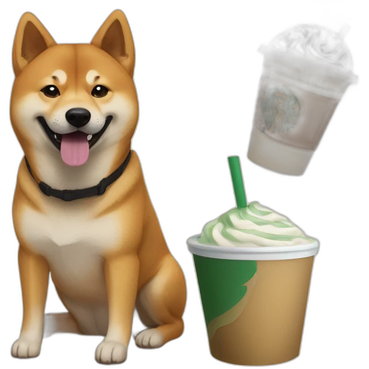 Shiba and malinois dog with Starbucks emoji