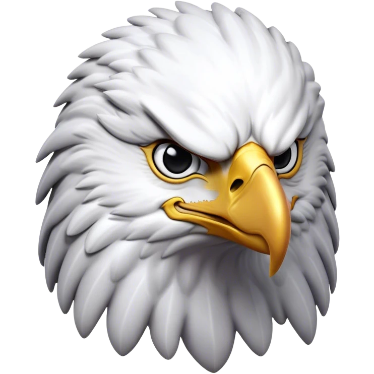 Cinematic Noble American Eagle Portrait Emoji, Poised and regal, with a powerful, broad build, a distinctive white-headed silhouette contrasting a dark, formidable body, and piercing, intense eyes, Simplified yet sharp and sophisticated features, highly detailed, glowing with a soft, majestic radiance, high shine, intelligent and commanding, stylized with an air of national pride, focused and vigilant, soft glowing outline, capturing the essence of a watchful and confident American eagle that appears ready to soar out of the screen with effortless authority! emoji