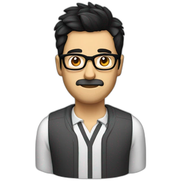 short beard man glasses nerd pixel with black hair and short hair Backcombing emoji