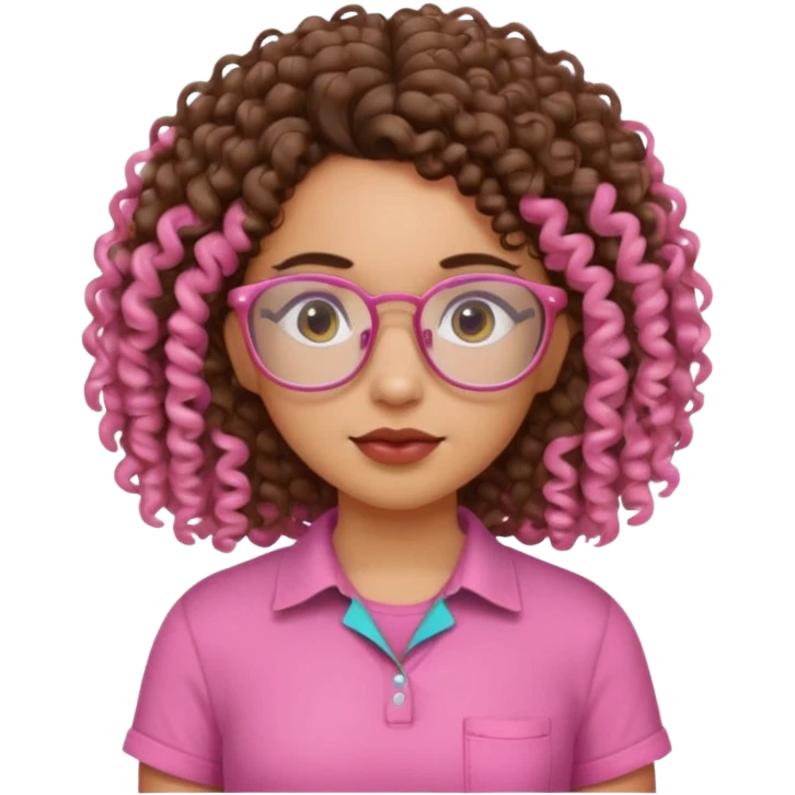 that girl mexican curly hair the pink shirt starking them and glasses emoji