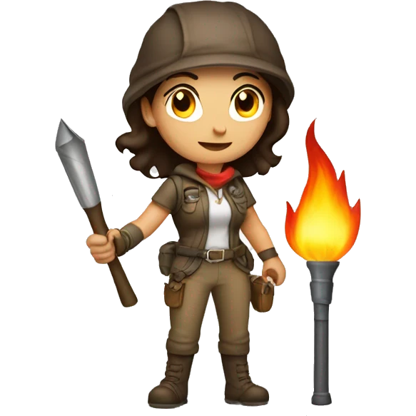 Brunette lady adventurer holding burning torch emoji