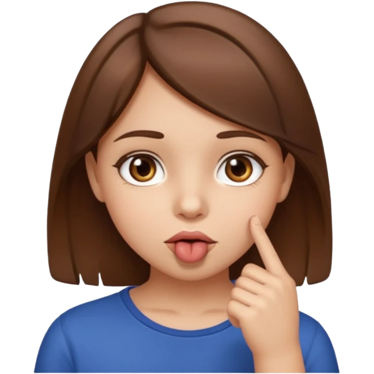 Emoji Fille cheveux long et brun yeux brun avec un doigt dans la bouche comme le truc baka emoji