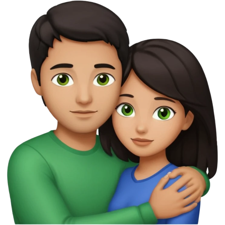 i want a emoji picture of a romantic hug with a latin guy and a dark hair girl with green eyes emoji