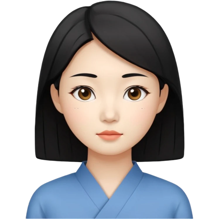 Korean woman, East Asian features,
female human avatar,
front face icon style,
large head, minimal neck,
neutral expression, calm mood,
simple black hair,
flat illustration style,
clean background emoji
