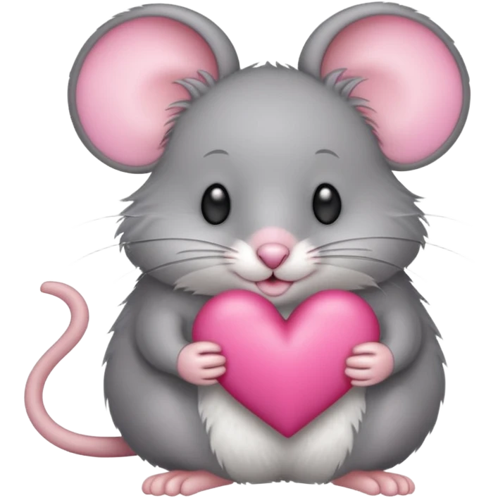 A gray mouse holds a pink heart in its paws emoji