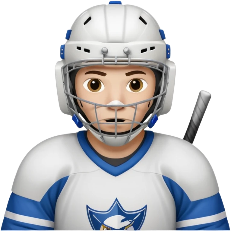 ice hockey goalie portrait, head and shoulders only, wearing goalie mask and helmet, padded jersey collar, holding goalie stick, focused intense expression, 3D cartoon style, mobile game icon style, clean background, no text, no watermark

 emoji