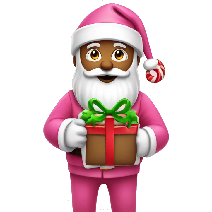 Pink Santa holding candy cane and gifts emoji