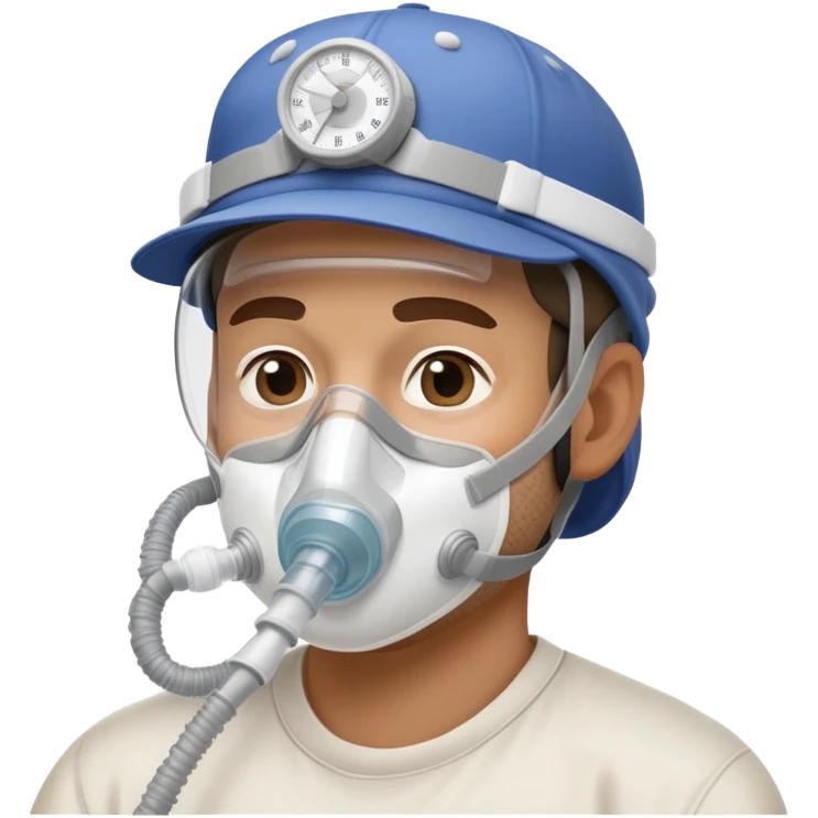 cpap face mask on guy wearing "backwards baseball" hat emoji