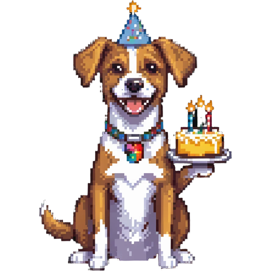 happy dog with birthday cake emoji