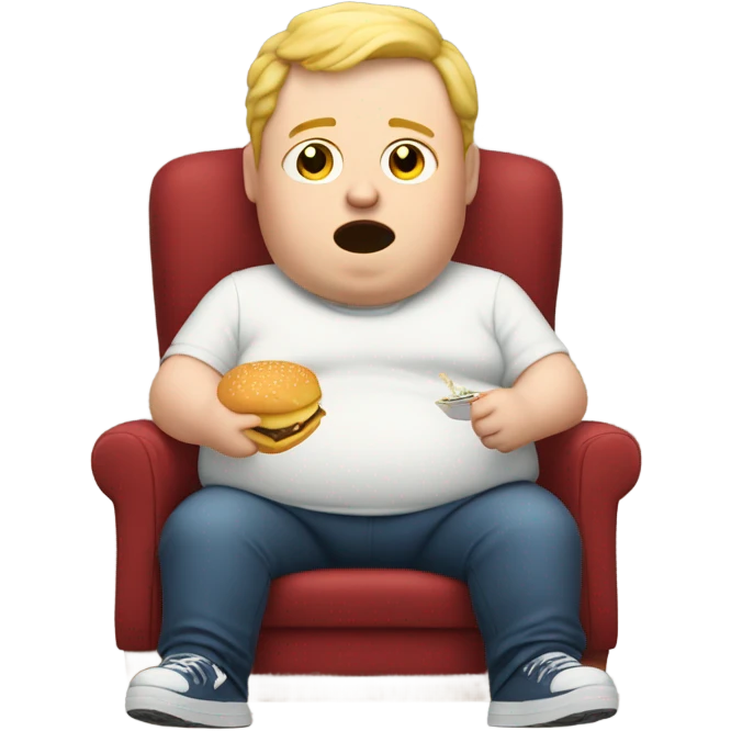 Fat white boy in a chair eating emoji