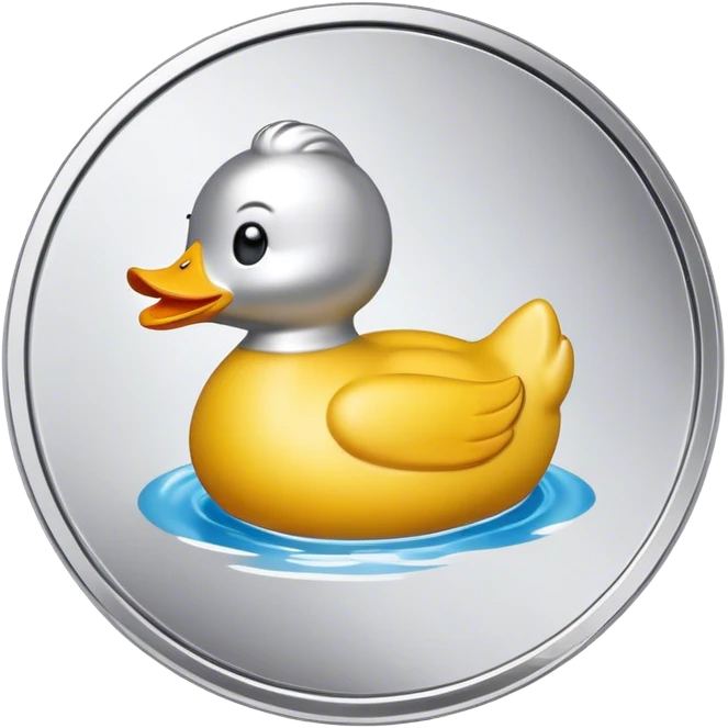 silver coin with a rubber ducky on it, the entire coin and duck are silver emoji