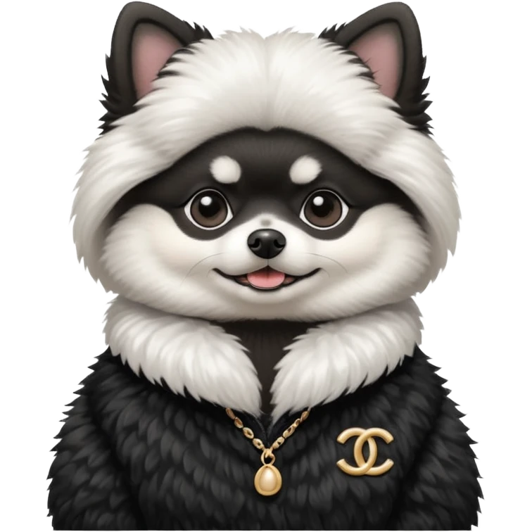 Black and white pomeranian wearing coco chanel Sweater  emoji