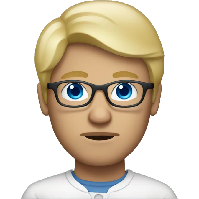 A blond man in glasses with blue eyes being serious emoji