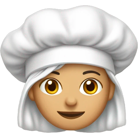 Mujer blanca, pelo castaño claro, con gorro de chef y en la mano arepas emoji