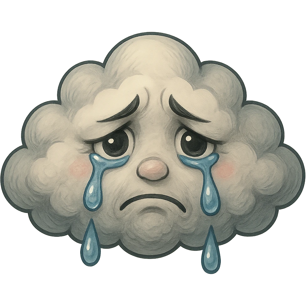 crying cloud with subtle sad expression, tears, emotional, detailed, cartoonish face, GPT Image style emoji