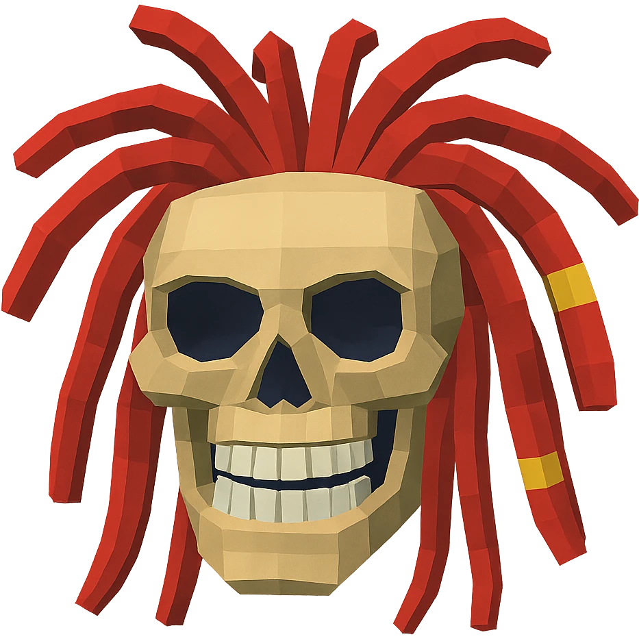 Change the dreadlocks to bright red, keep the 3D cartoon skull style, no background. emoji