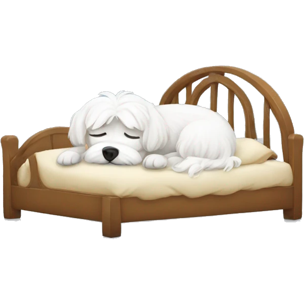 Sleeping Maltese dog in bed emoji