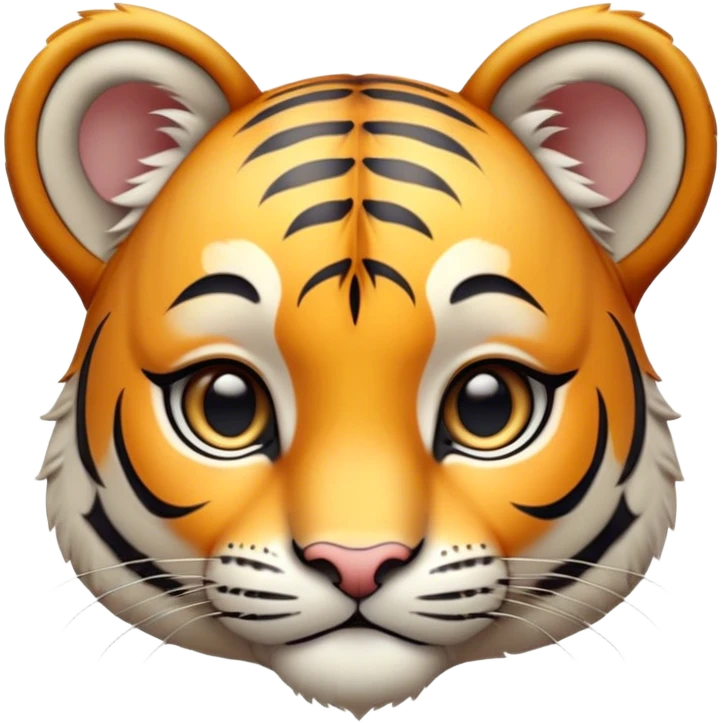 Cinematic Noble Tiger Cub Portrait Emoji, Poised with a hint of regal innocence, featuring a compact, soft build adorned with delicate stripes and large, expressive eyes, Simplified yet sharp and sophisticated features, highly detailed, glowing with a gentle, wild luminescence, high shine, intelligent and endearing, stylized with an air of youthful authority, focused and attentive, soft glowing outline, capturing the essence of a tiny jungle guardian that appears ready to pounce out of the screen with effortless charm! emoji