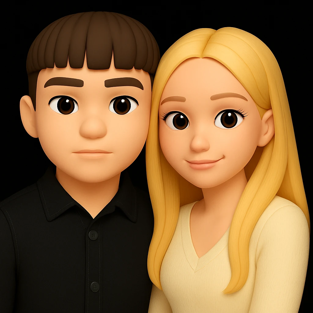 Make the guy's skin color the same as the girl's skin color in the image, keeping the 3d-emoji style and everything else unchanged. The original style is 3d-emoji, but since it does not support editing, use the general style while respecting the 3d-emoji look. emoji
