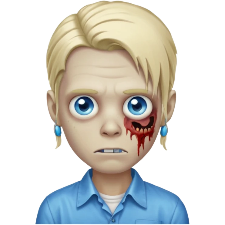 zombie boy with long blond hair blue eyes, designer shirt and hair pins emoji