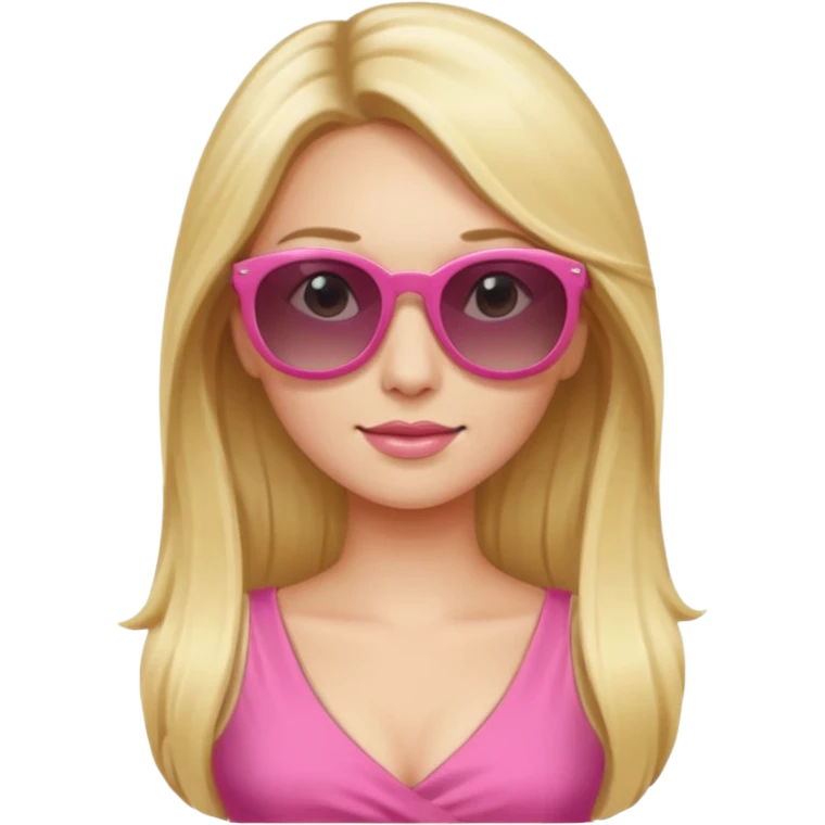 dior women with long blonde hair wear sun glasses, pink dress emoji