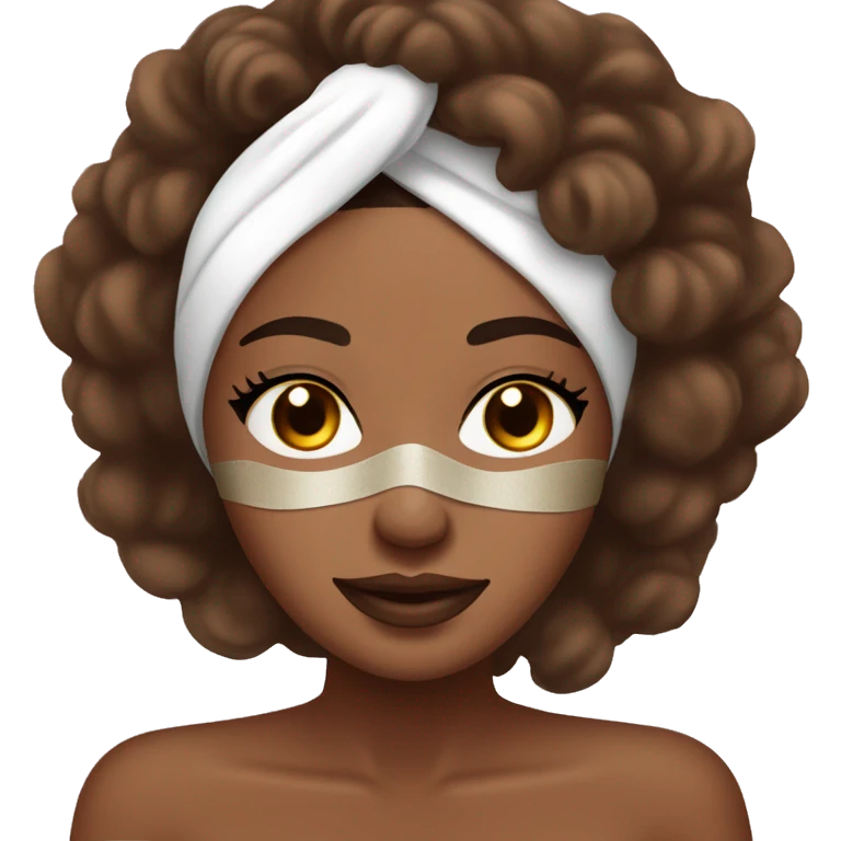 Brown skin Lady with face mask spa beauty full face relaxing emoji