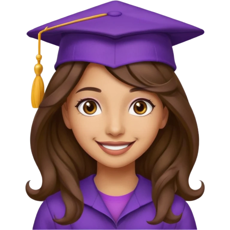 beautiful  womanolive skin with wavy long long brown hair and hazel eyes with purple school hat emoji